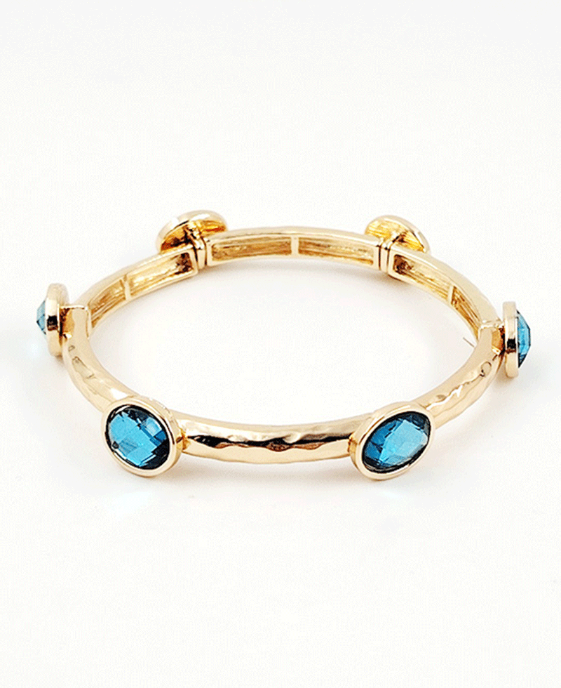 Faceted Oval Glass Station Stretch Bracelet