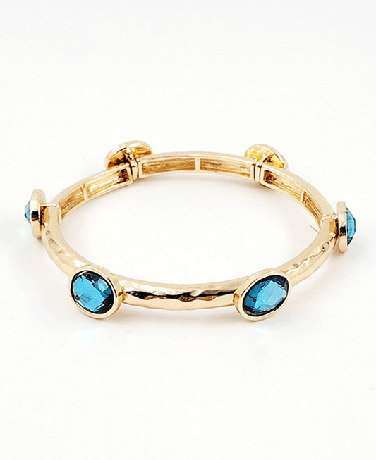 Faceted Oval Glass Station Stretch Bracelet