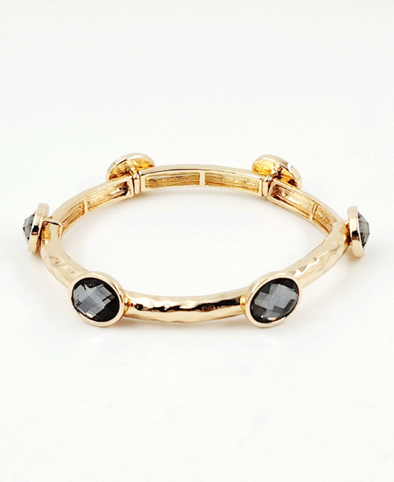 Faceted Oval Glass Station Stretch Bracelet