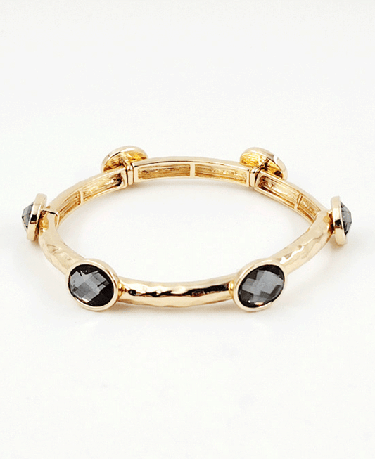 Faceted Oval Glass Station Stretch Bracelet