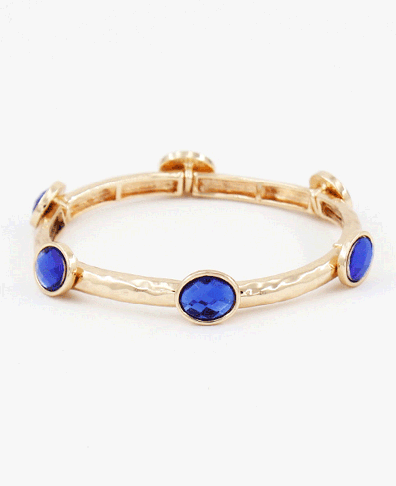 Faceted Oval Glass Station Stretch Bracelet