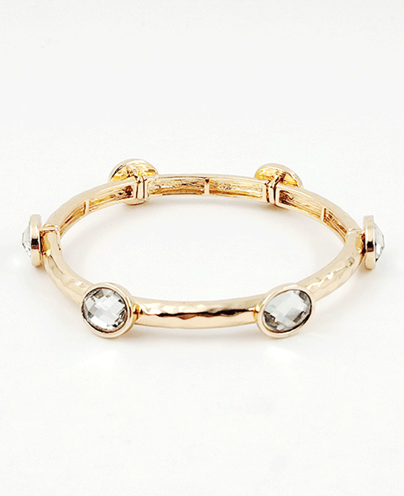 Faceted Oval Glass Station Stretch Bracelet