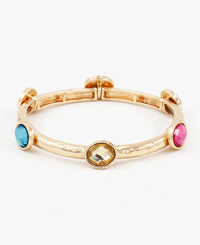 Faceted Oval Glass Station Stretch Bracelet