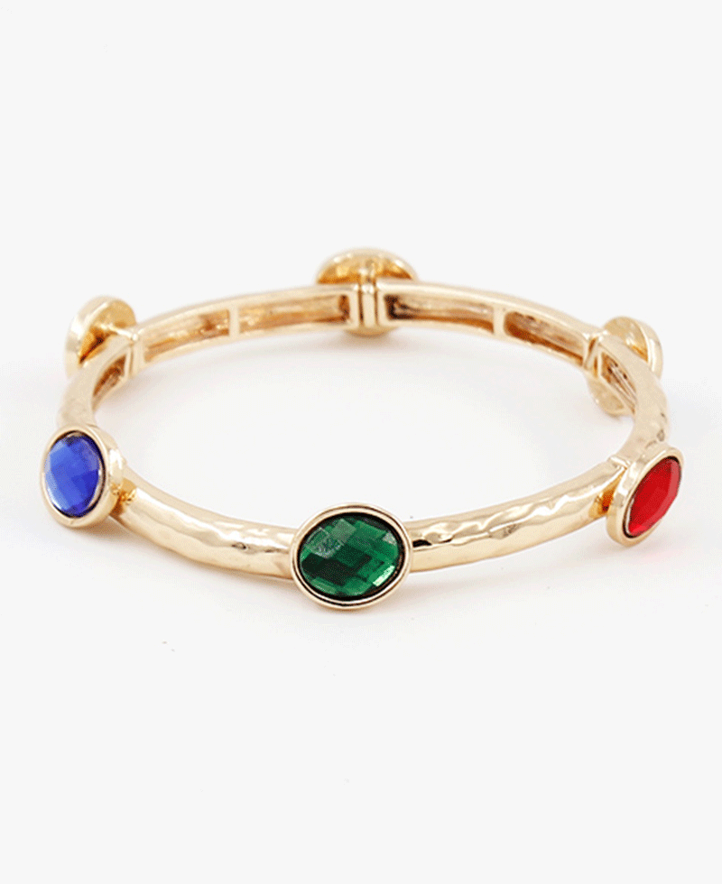 Faceted Oval Glass Station Stretch Bracelet