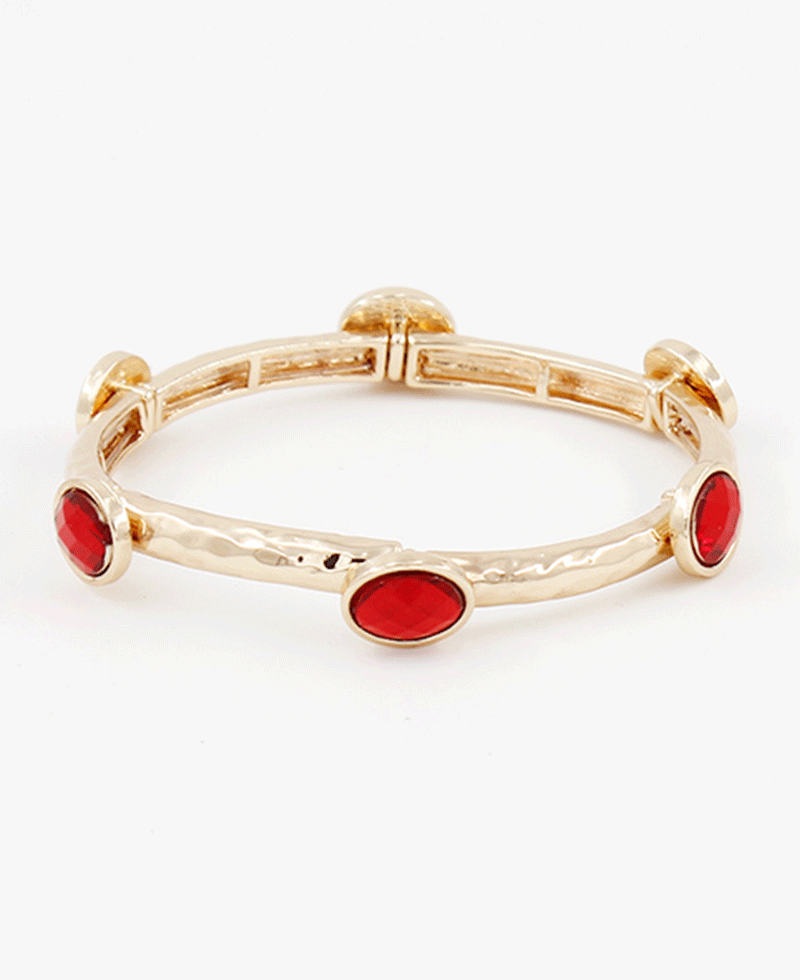 Faceted Oval Glass Station Stretch Bracelet