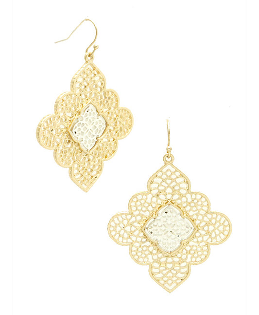 Diamond Filigree 2 Tone Earring