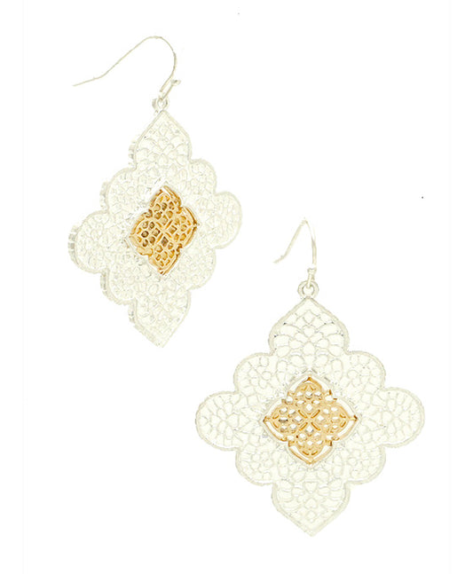 Diamond Filigree 2 Tone Earring