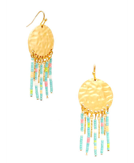 Round Metal w/ Seed Bead Drop Earring