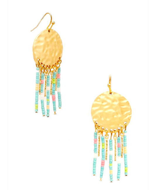 Round Metal w/ Seed Bead Drop Earring