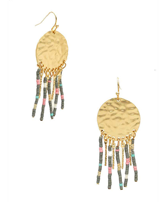 Round Metal w/ Seed Bead Drop Earring