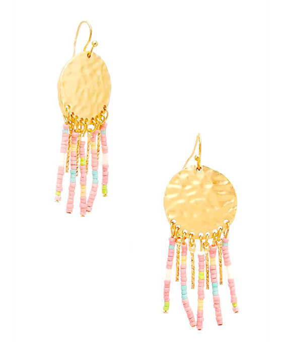 Round Metal w/ Seed Bead Drop Earring