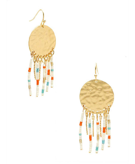 Round Metal w/ Seed Bead Drop Earring