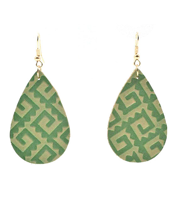 Teardrop Patterned Leather Earring