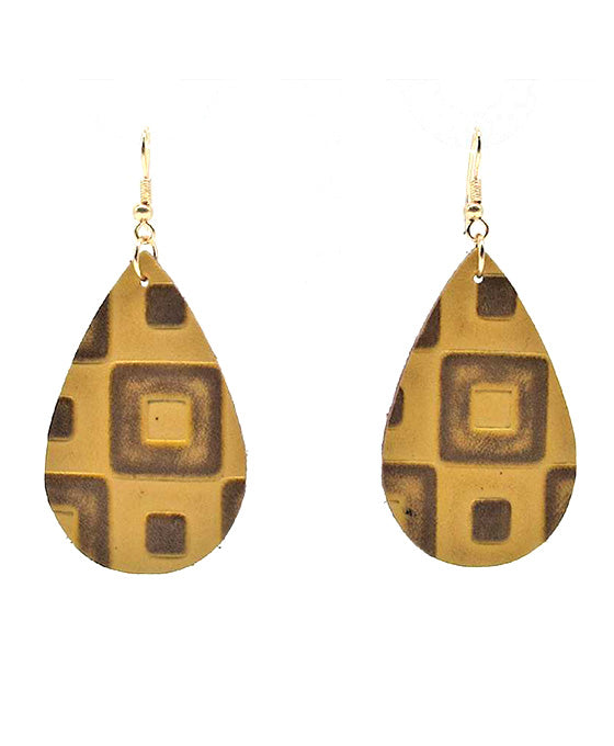 Teardrop Patterned Leather Earring