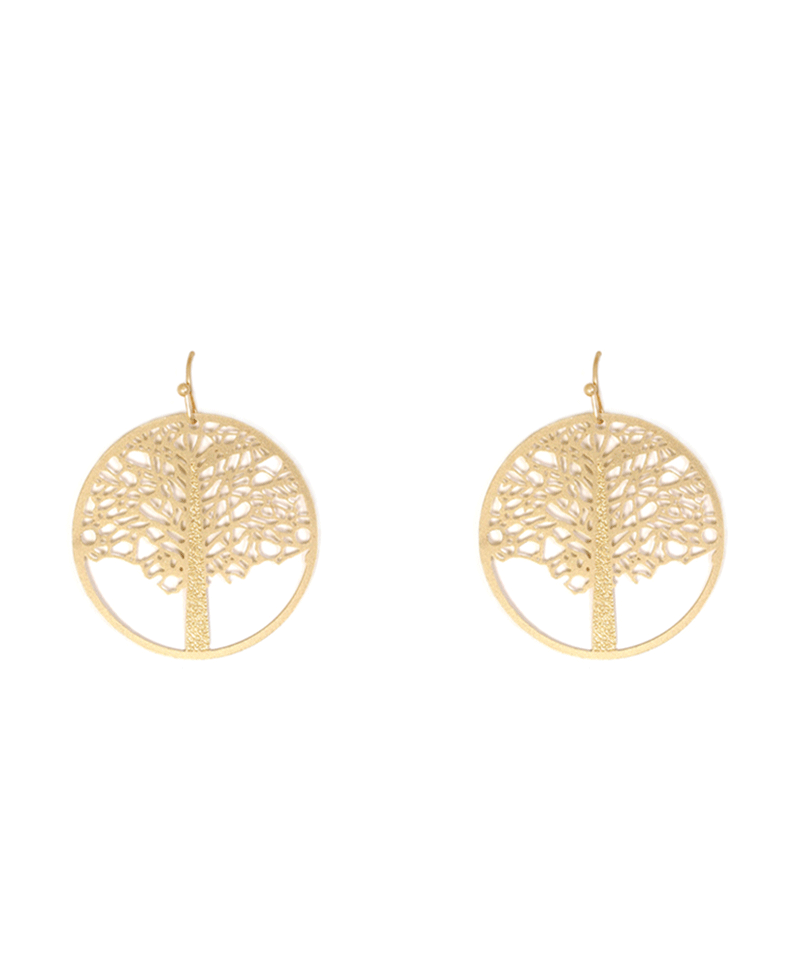Brass Filigree Tree Earring - 1.5"