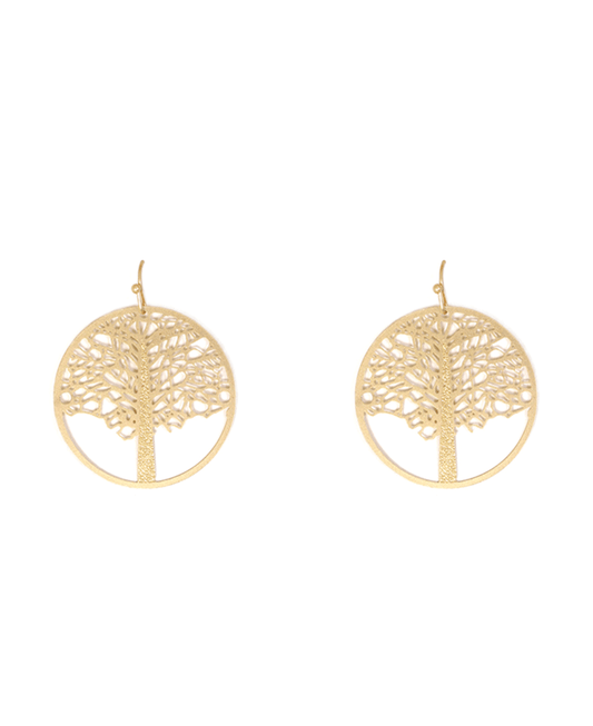 Brass Filigree Tree Earring - 1.5"