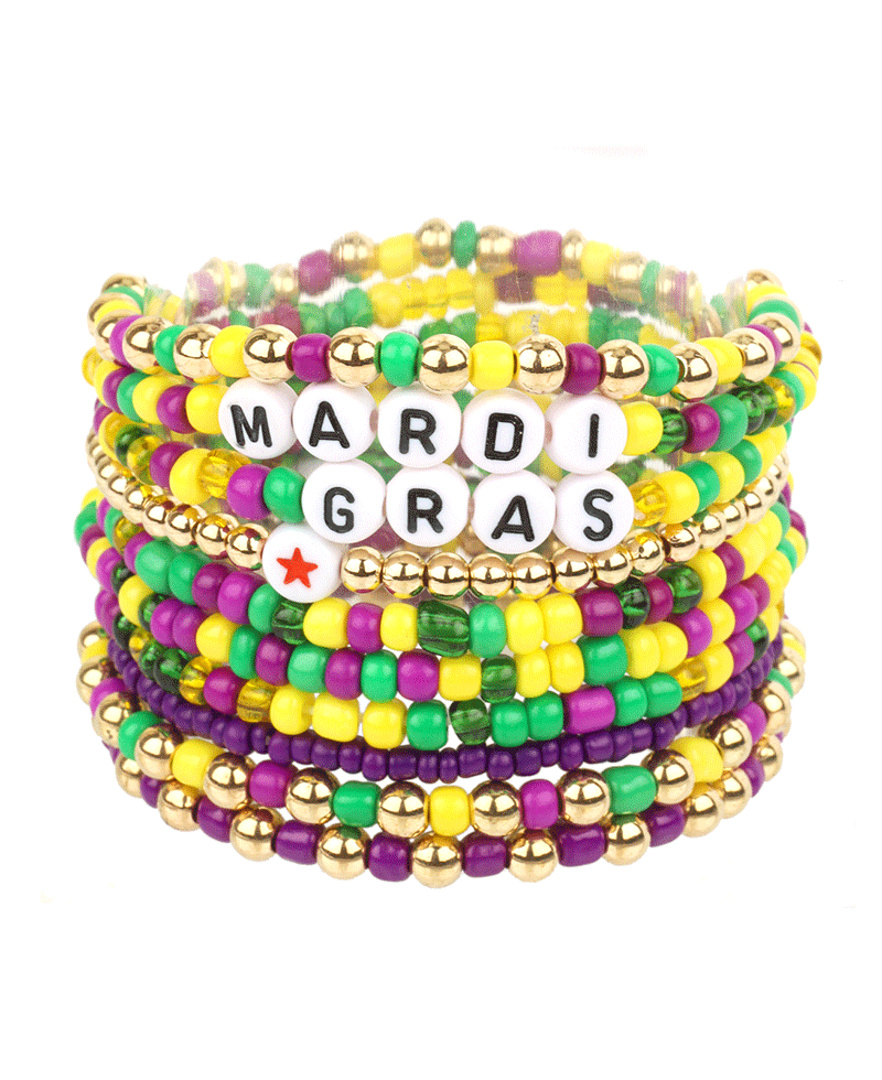 Seed Bead Mardi Gras Stackable Bracelet