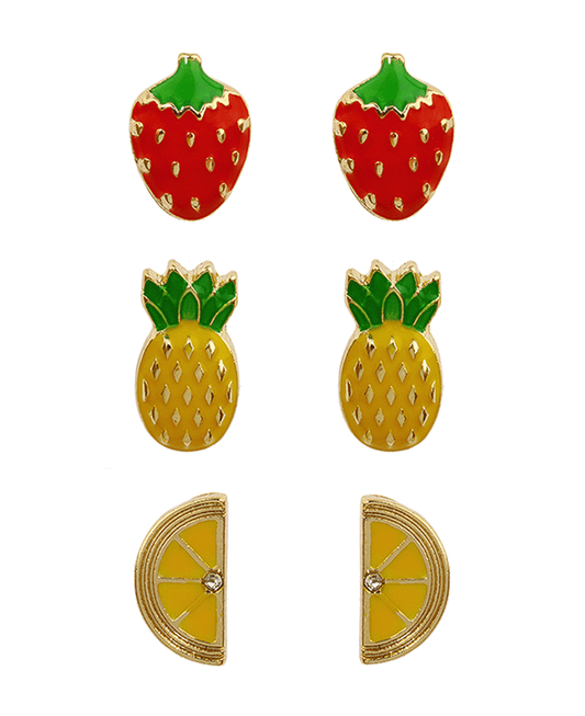 Metal Fruit 3 Pair Post Earring