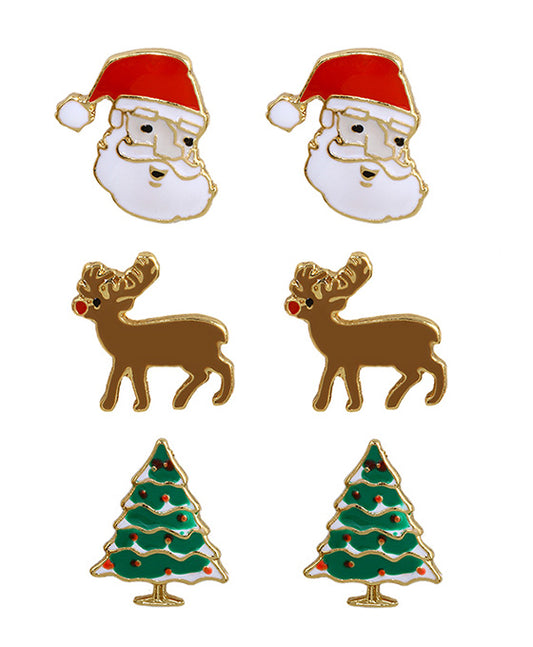 Metal 3 Pair Christmas Earring