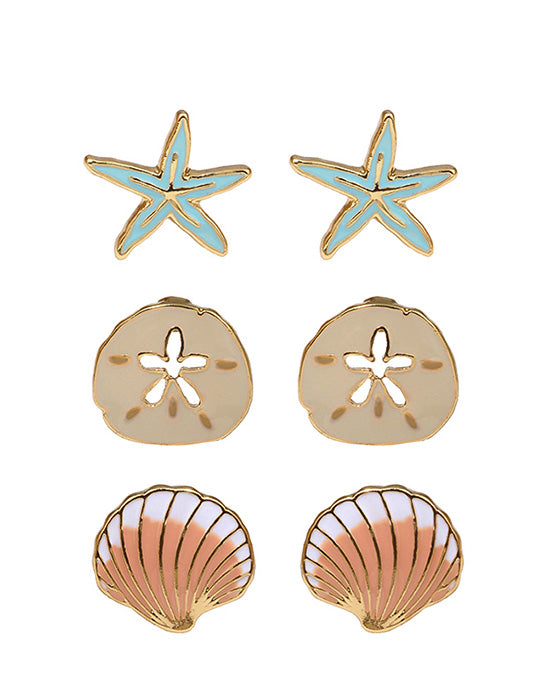 Epoxy 3 Pair Sea Life Post Earring