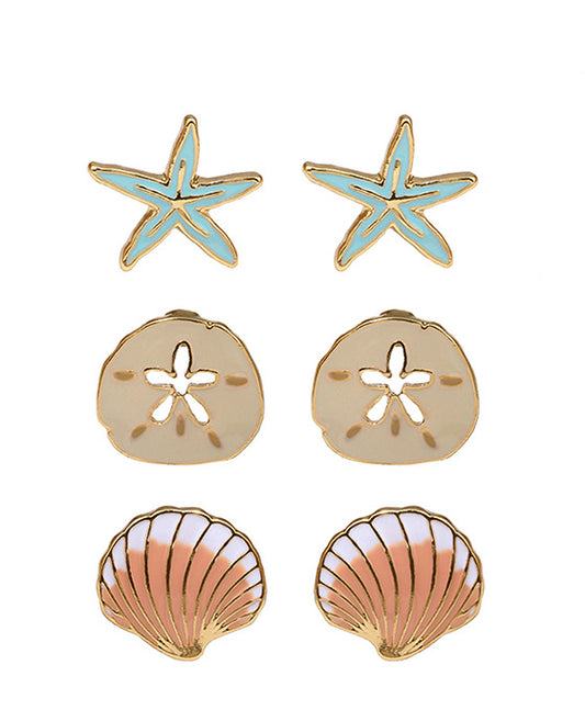 Epoxy 3 Pair Sea Life Post Earring