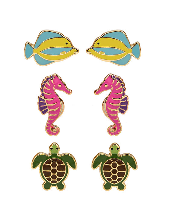 Epoxy 3 Pair Sea Life Post Earring