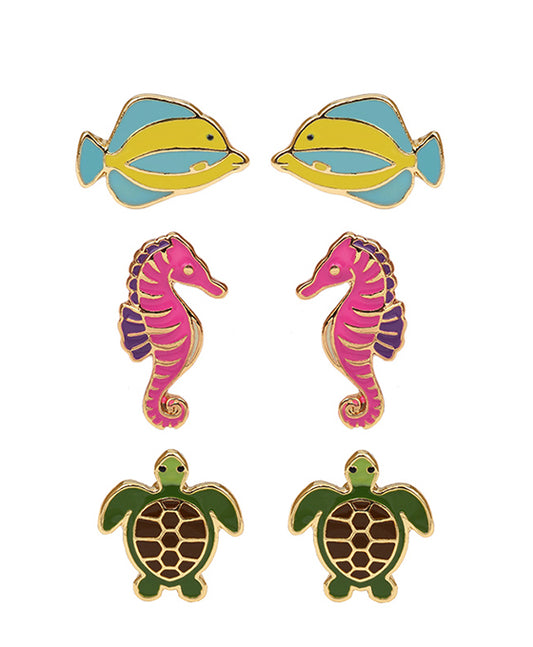Epoxy 3 Pair Sea Life Post Earring