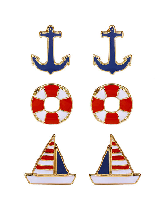 Epoxy 3 Pair Sea Life Post Earring