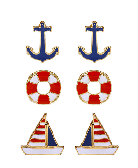 Epoxy 3 Pair Sea Life Post Earring