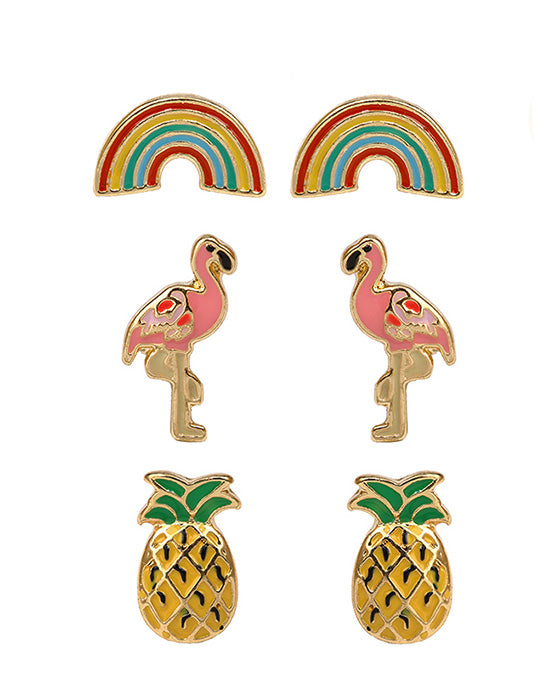 Metal Epoxy 3 Pair Post Earring