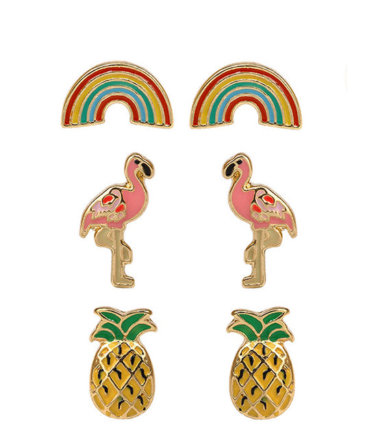 Metal Epoxy 3 Pair Post Earring