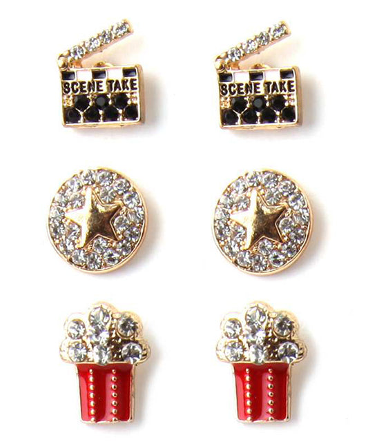 Rhinestone 3 Pair Fun Post Earring