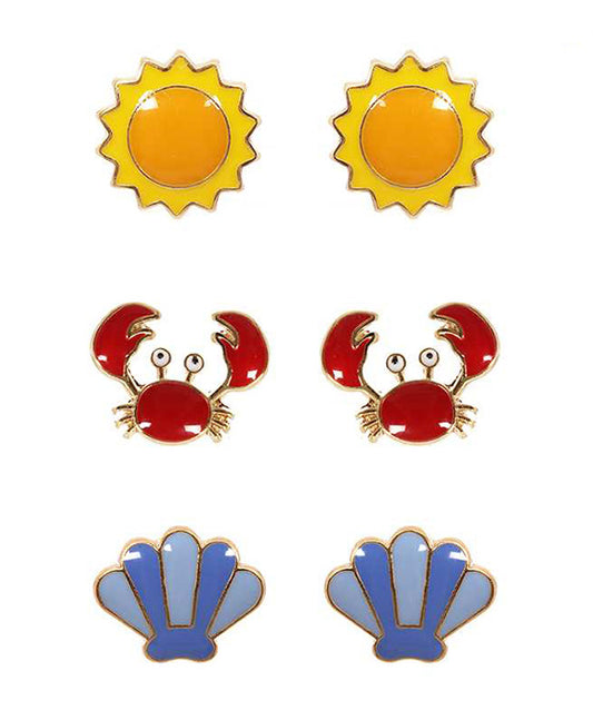 Epoxy 3 Pair Sea Life Post Earring