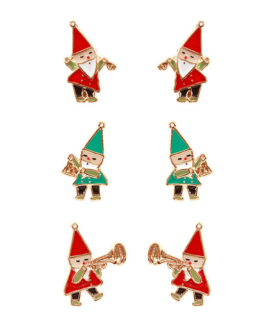 Metal Epoxy Christmas 3 Pair Post Earring