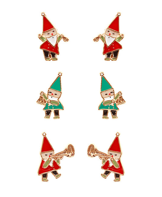 Metal Epoxy Christmas 3 Pair Post Earring