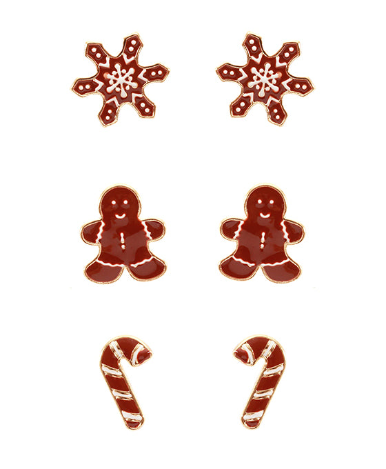 Metal Epoxy Christmas 3 Pair Post Earring