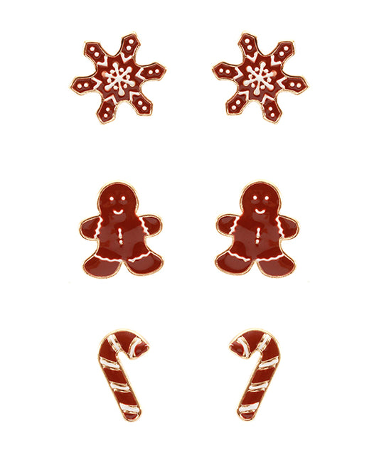 Metal Epoxy Christmas 3 Pair Post Earring