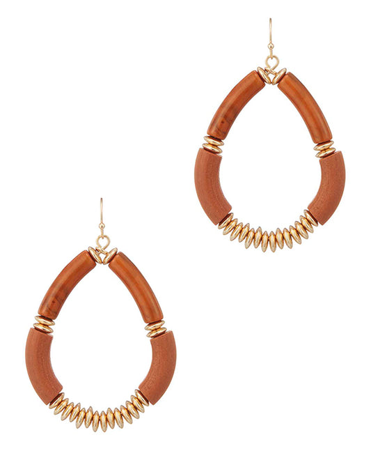 Wood Beads Teardrop Earring