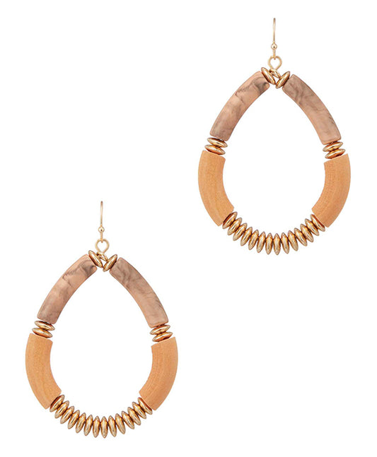 Wood Beads Teardrop Earring
