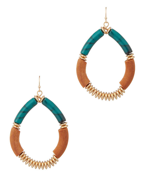 Wood Beads Teardrop Earring