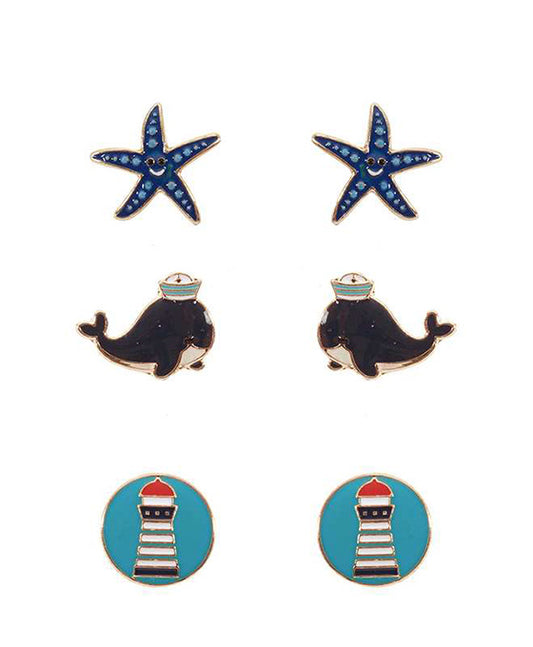 Epoxy 3 Pair Sea Life Post Earring