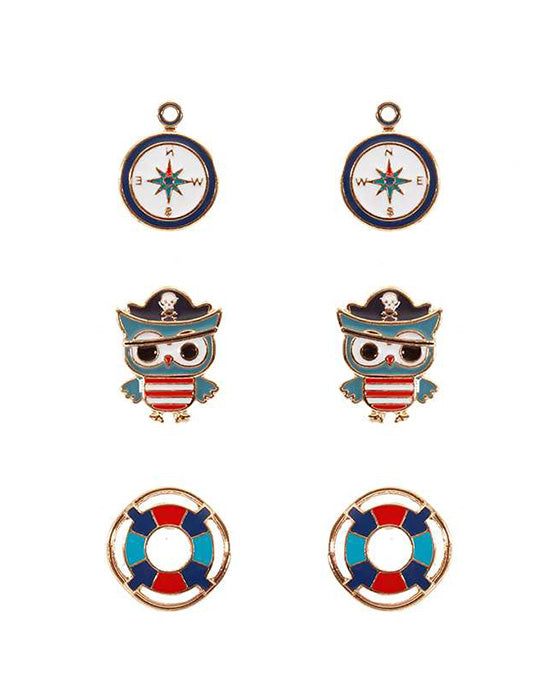 Epoxy 3 Pair Sea Life Post Earring