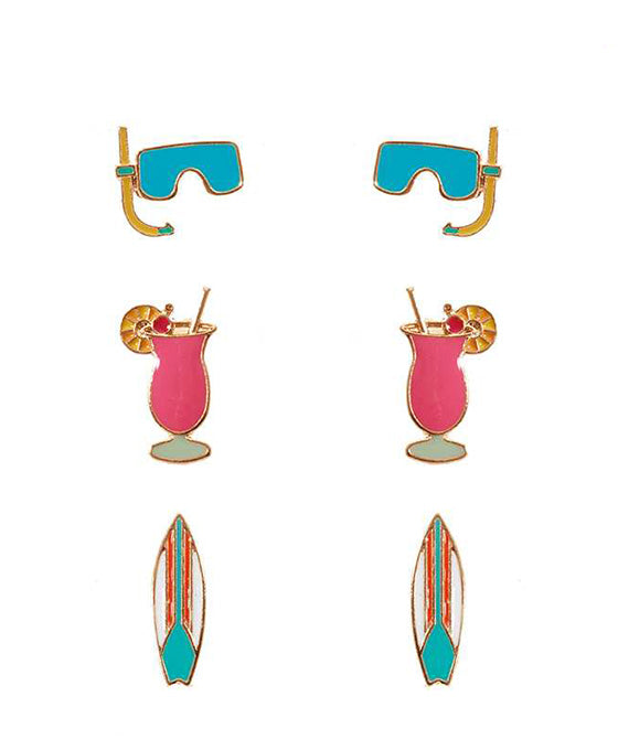 Epoxy 3 Pair Sea Life Post Earring
