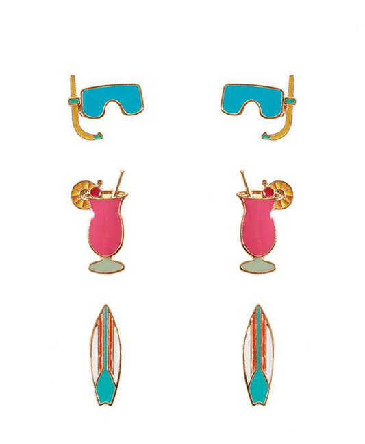 Epoxy 3 Pair Sea Life Post Earring