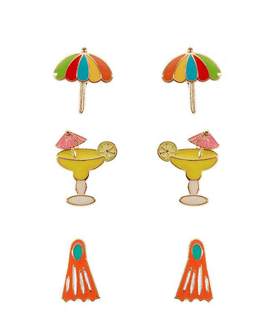 Epoxy 3 Pair Sea Life Post Earring