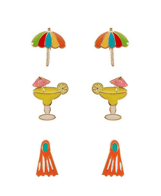 Epoxy 3 Pair Sea Life Post Earring