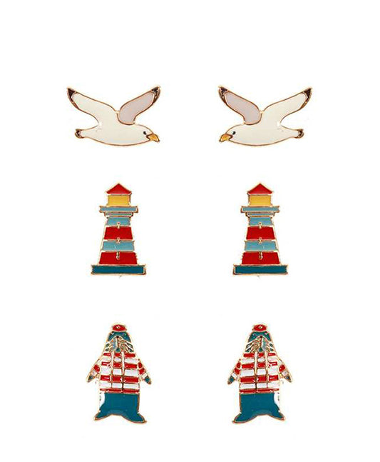 Epoxy 3 Pair Sea Life Post Earring