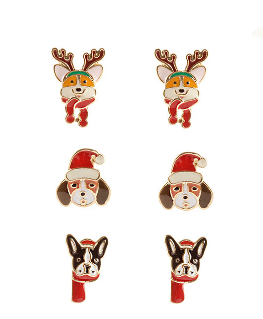 Metal Epoxy Christmas 3 Pair Post Earring