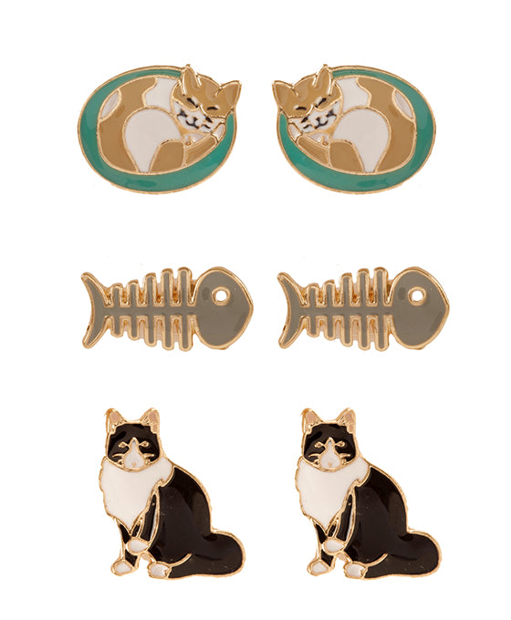 3 Pair Cat Earring