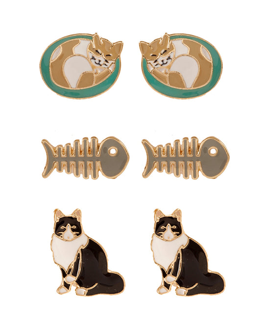 3 Pair Cat Earring